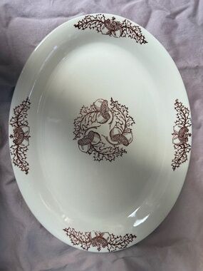 Vintage Camwood Ivory Oval Platter | Acorn Oak Leaf Transferware 11.5"